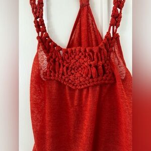 Vibrant Coral Red Sheer Knit Top